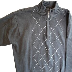 Oscar de la Renta Mens Gray Argyle 1/4 Zip Sweater Pullover XL